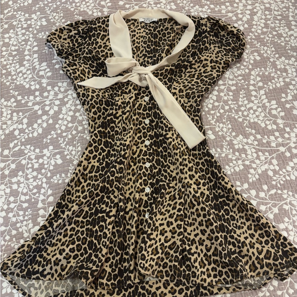 Frankie’s Bikinis Leopard Print Dress with Cream Tie